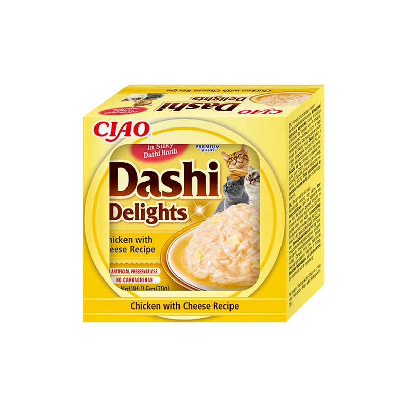 Ciao Dashi Delight plėšyta vištiena su sūriu sultinyje katėms, 70 g