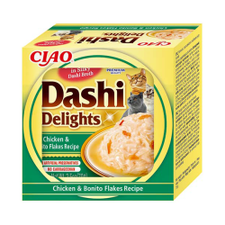Ciao Dashi Delight plėšyta vištiena su bonito dribsniais sultinyje katėms, 70 g