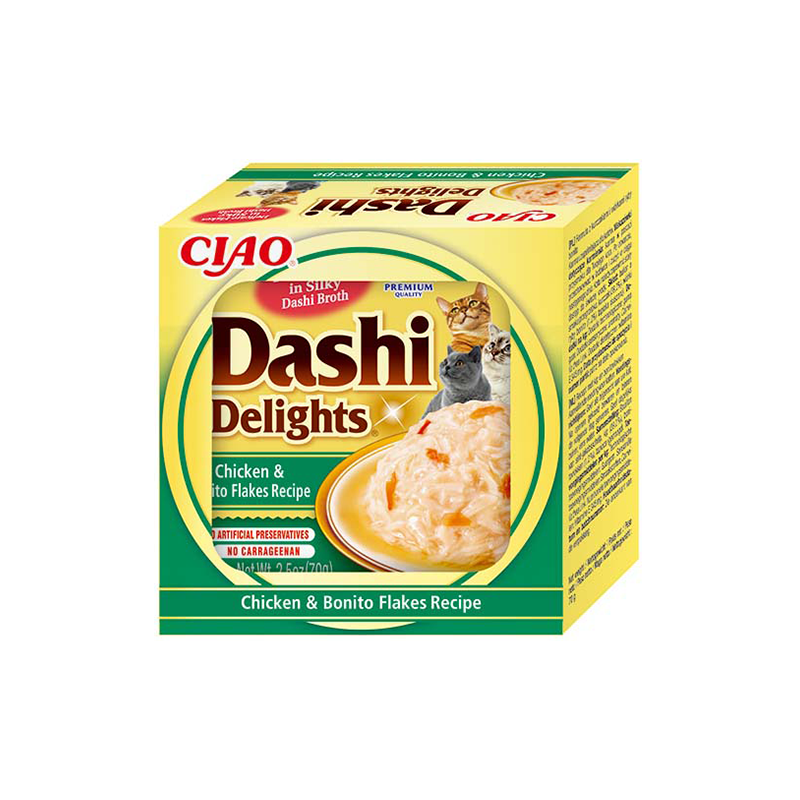 Ciao Dashi Delight plėšyta vištiena su bonito dribsniais sultinyje katėms, 70 g