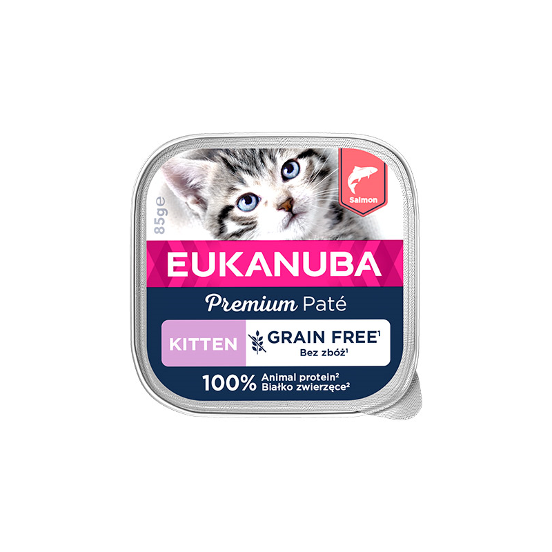 Eukanuba Grain Free Kitten Pate konservai katėms su lašiša, 85 g