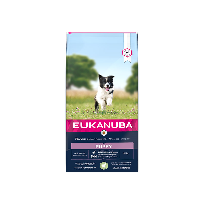 Eukanuba Puppy S/M sausas maistas šuniukams su ėriena ir ryžiais, 12 kg