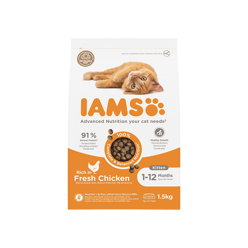 IAMS sausas maistas kačiukams su vištiena, 1,5 kg