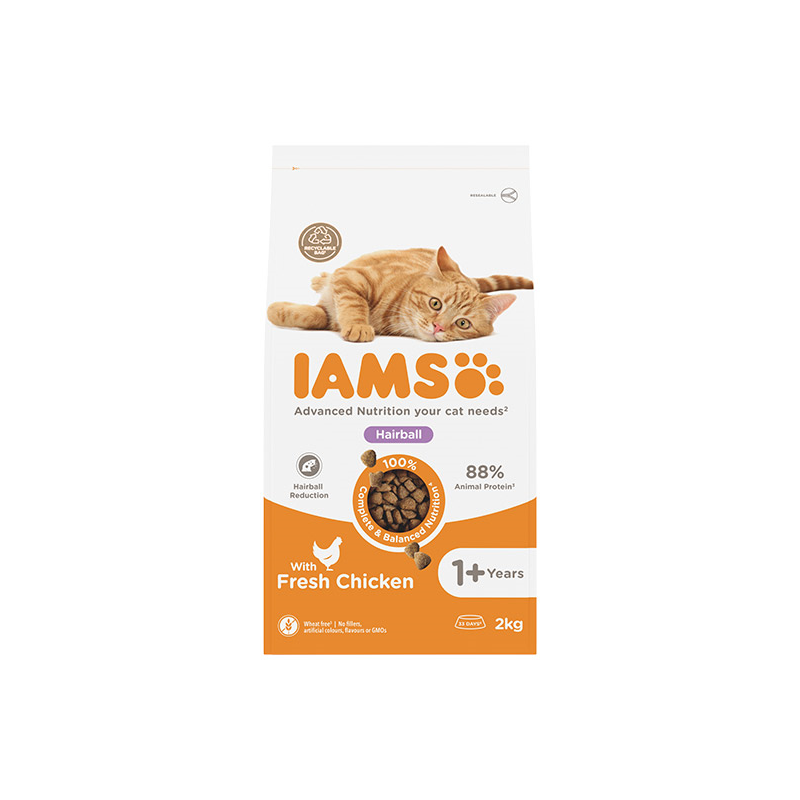 IAMS Hairball Control sausas maistas katėms su vištiena, 2 kg