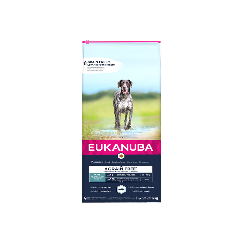 Eukanuba Grain Free Adult L maistas šunims su žuvimi, 12 kg