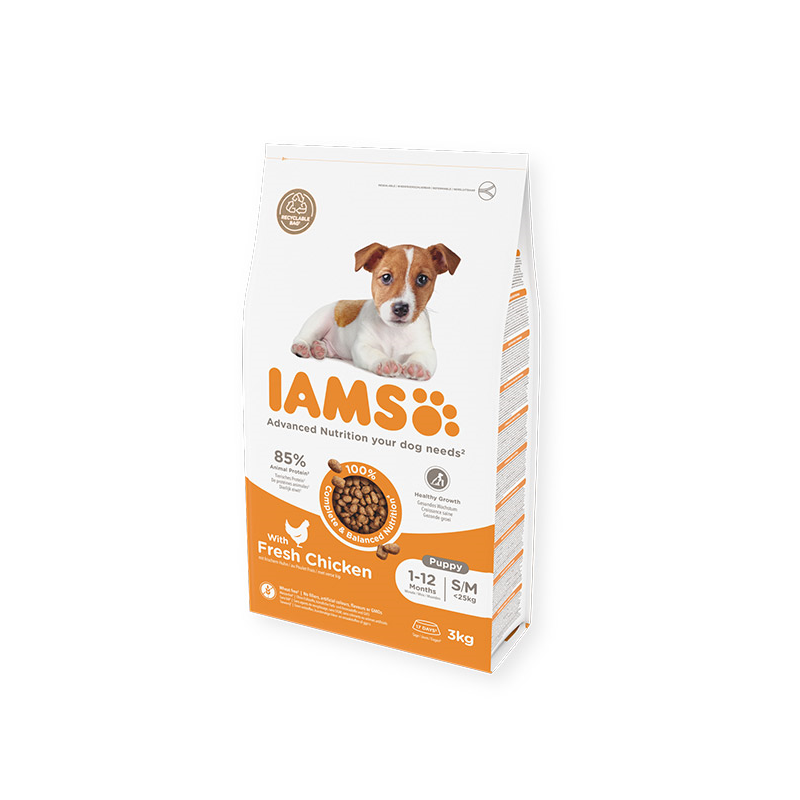 IAMS sausas maistas maistas mažų, vidutinių veislių šuniukams su vištiena, 3 kg