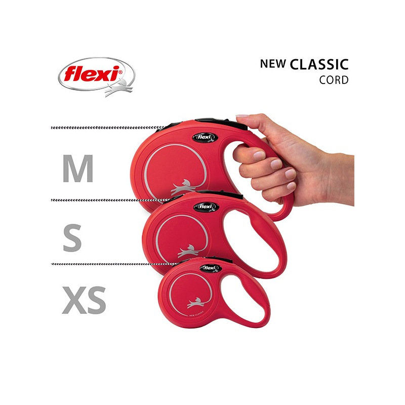 Flexi New Classic Cord virvinis, raudonas pavadėlis šunims, S, 5 m