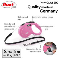 Flexi New Classic Cord virvinis, rožinis pavadėlis šunims, S, 5 m