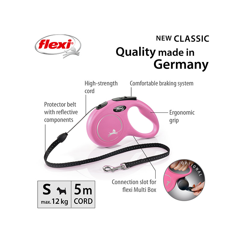 Flexi New Classic Cord virvinis, rožinis pavadėlis šunims, S, 5 m