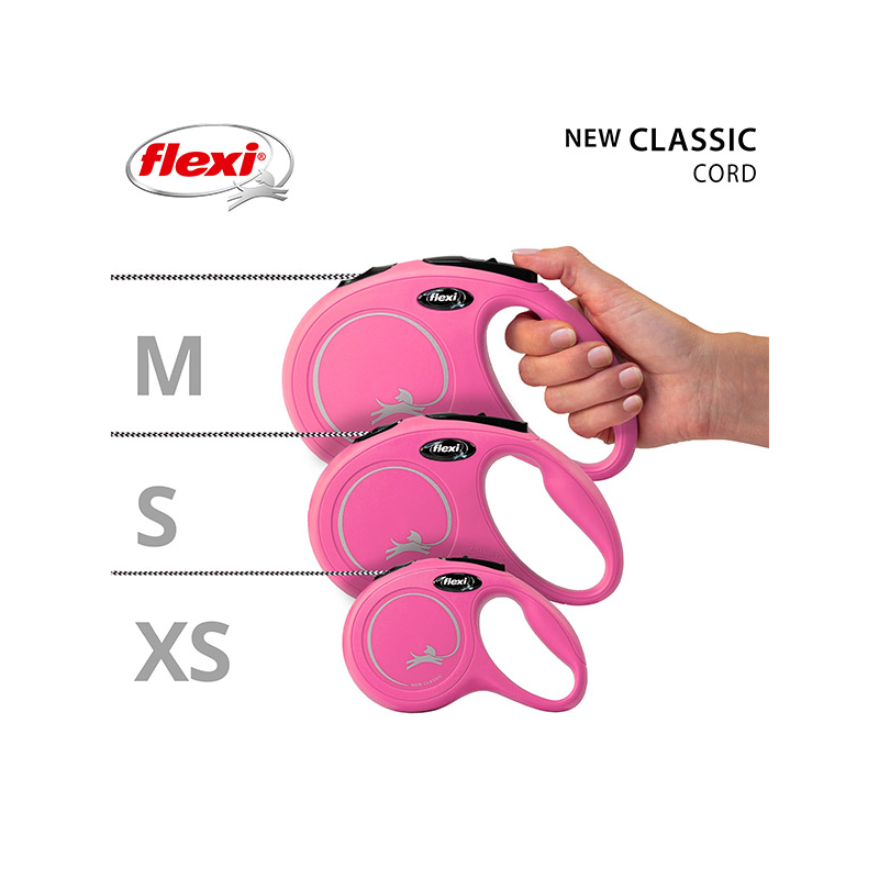 Flexi New Classic Cord virvinis, rožinis pavadėlis šunims, S, 5 m