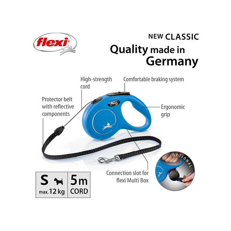 Flexi New Classic Cord virvinis, mėlynas pavadėlis šunims, S, 5 m