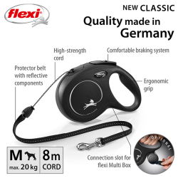 Flexi New Classic Cord virvinis, juodas pavadėlis šunims, M, 8 m