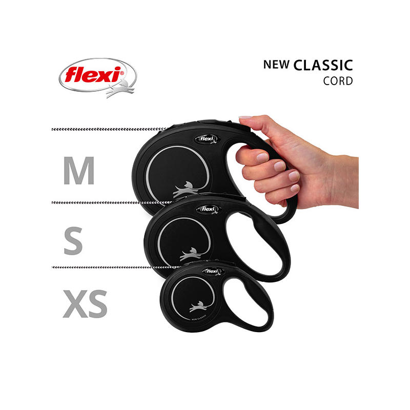 Flexi New Classic Cord virvinis, juodas pavadėlis šunims, M, 8 m