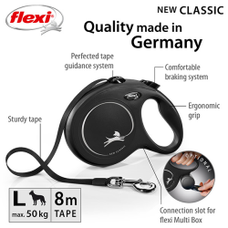 Flexi New Classic Tape juostinis, juodas pavadėlis šunims, L, 8 m