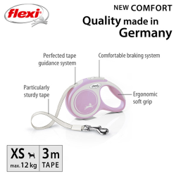 Flexi New Comfort Tape juostinis, rožinis pavadėlis šunims, XS, 3 m