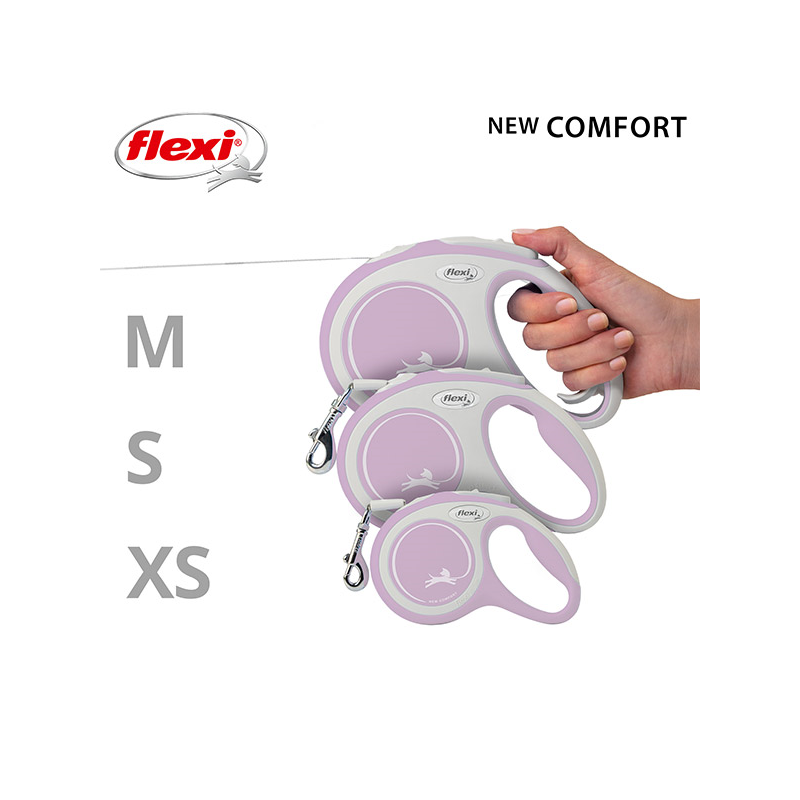 Flexi New Comfort Tape juostinis, rožinis pavadėlis šunims, XS, 3 m