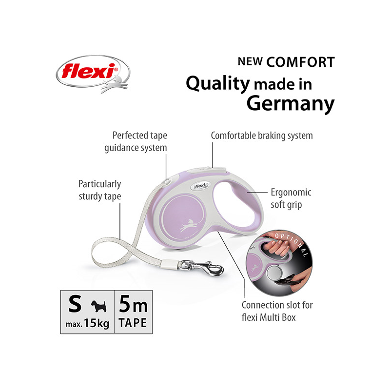 Flexi New Comfort Tape juostinis, rožinis pavadėlis šunims, S, 5 m
