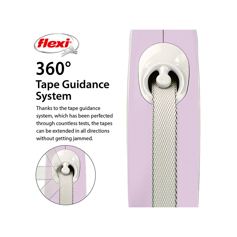 Flexi New Comfort Tape juostinis, rožinis pavadėlis šunims, M, 5 m