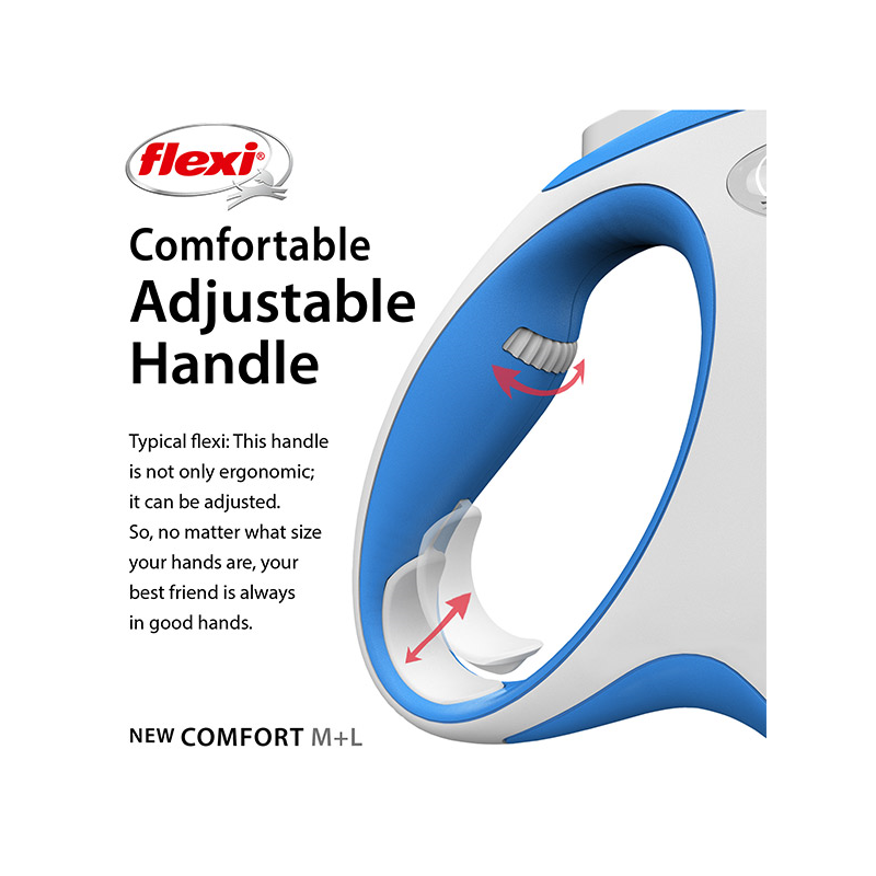 Flexi New Comfort Tape juostinis, žydras pavadėlis šunims, M, 5 m