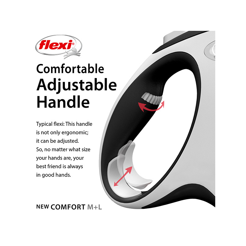 Flexi New Comfort Tape juostinis, juodas pavadėlis šunims, M, 5 m