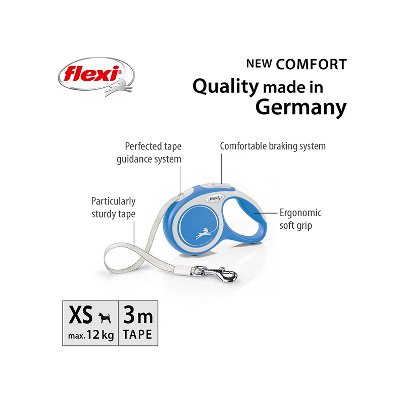 Flexi New Comfort Tape juostinis, žydras pavadėlis šunims, XS, 3 m