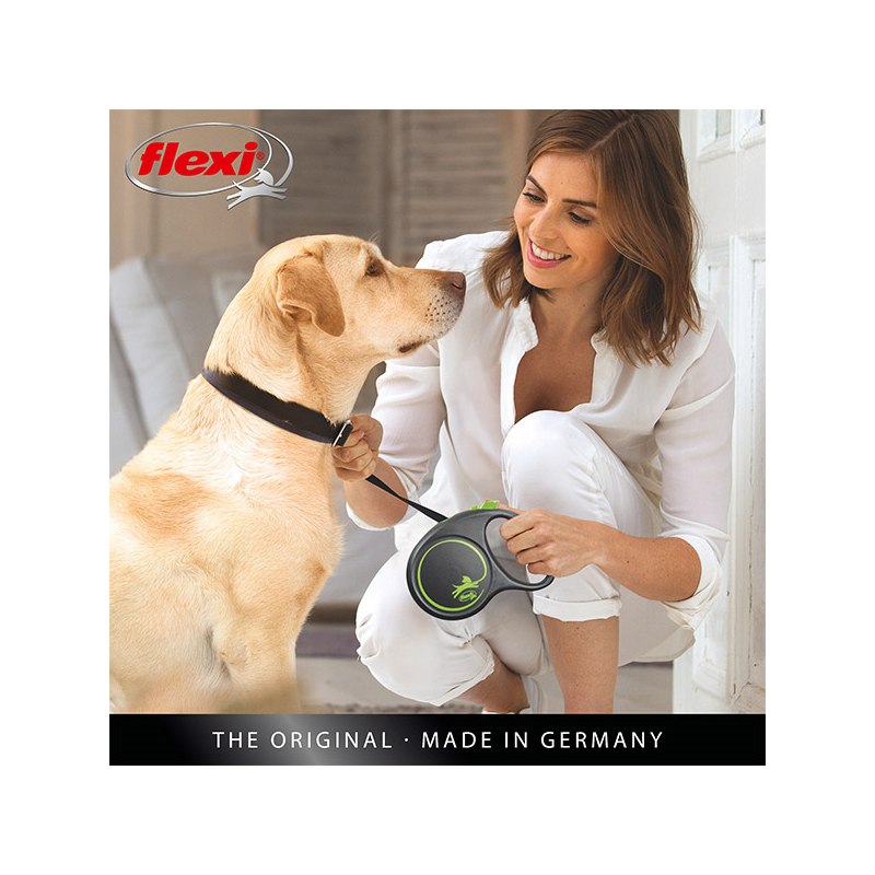 Flexi Black Design virvinis, juodas pavadėlis šunims, XS, 3 m