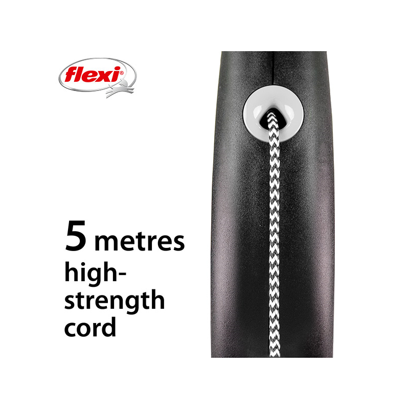 Flexi Black Design virvinis, juodas pavadėlis šunims, M, 5 m