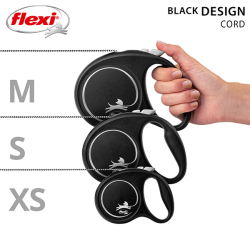 Flexi Black Design virvinis, juodas pavadėlis šunims, M, 5 m
