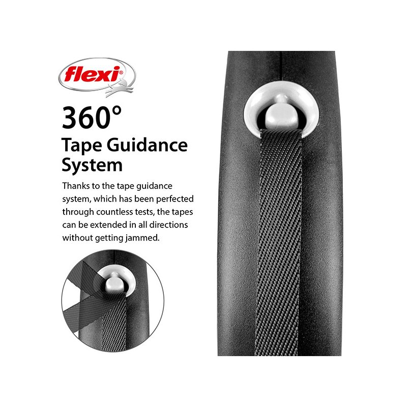 Flexi Black Design juostinis, juodas pavadėlis šunims, M, 5 m