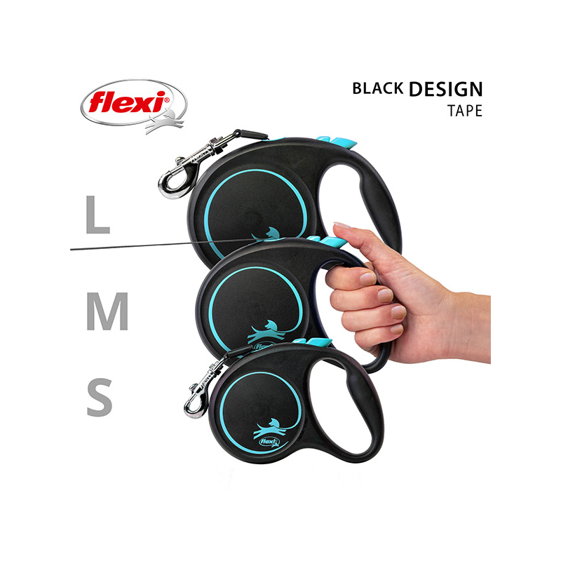 Flexi Black Design juostinis, mėlynas pavadėlis šunims, L, 5 m