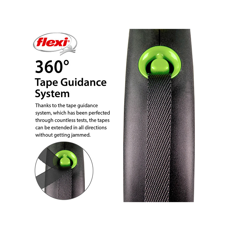 Flexi Black Design juostinis, žalias pavadėlis šunims, L, 5 m