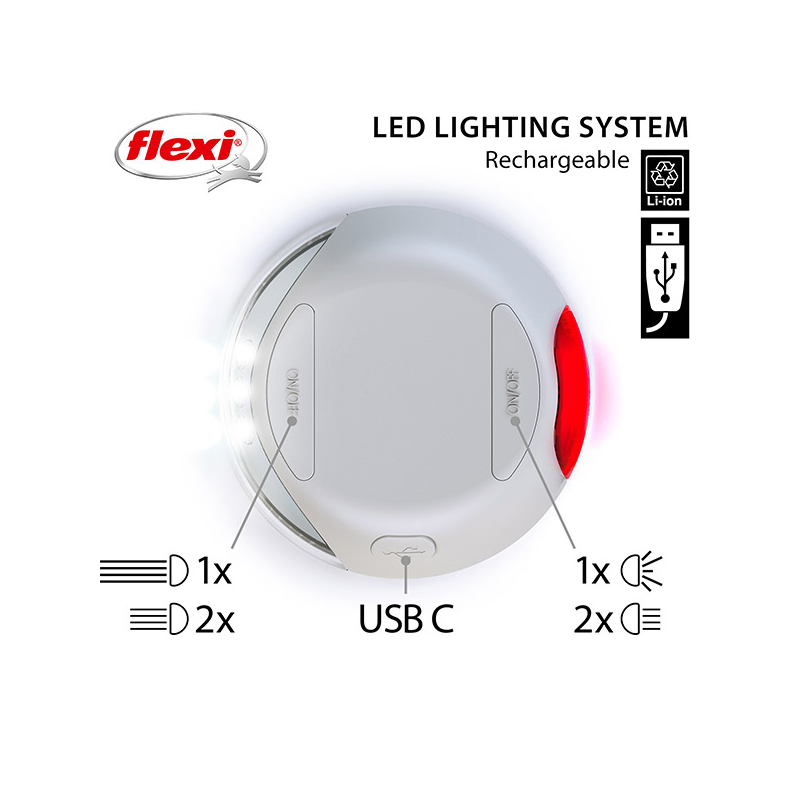 Flexi Akku pilkas LED žibintuvėlis pavadėliui šunims