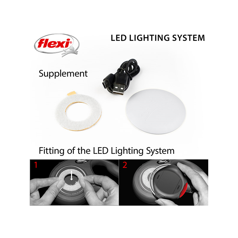 Flexi Akku pilkas LED žibintuvėlis pavadėliui šunims