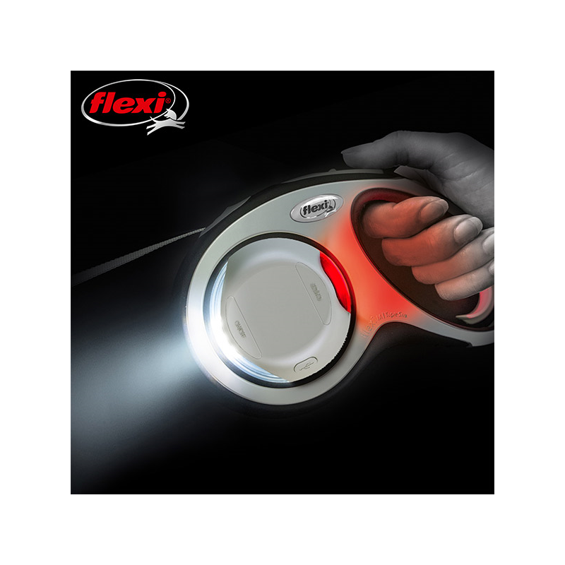 Flexi Akku pilkas LED žibintuvėlis pavadėliui šunims