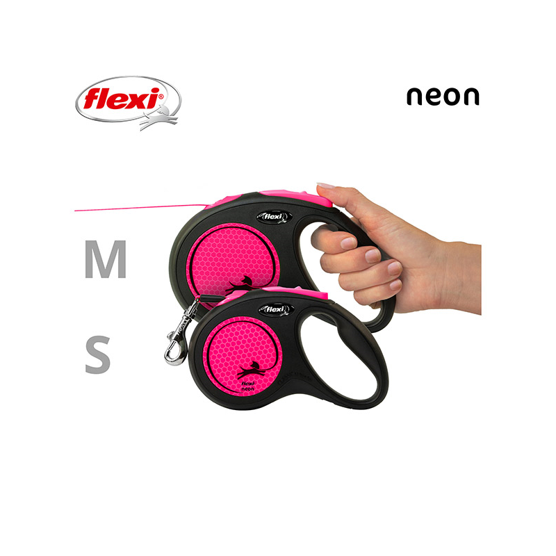 Flexi New Neon Tape juostinis, rožinis pavadėlis šunims, S, 5 m