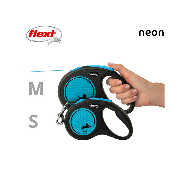 Flexi New Neon Tape juostinis, mėlynas pavadėlis šunims, S, 5 m
