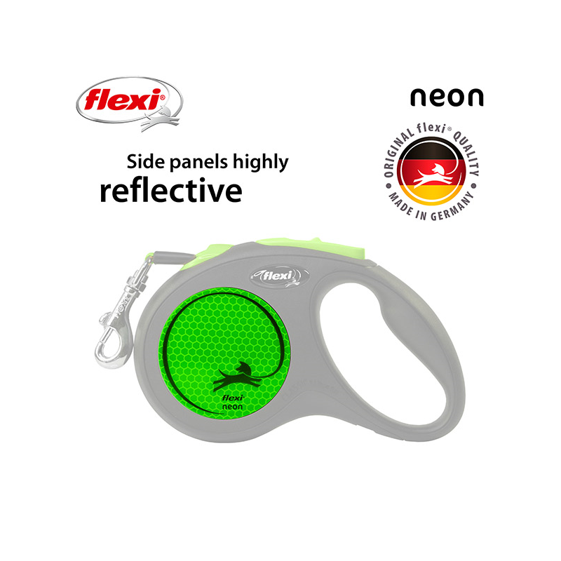 Flexi New Neon Tape juostinis, žalias pavadėlis šunims, S, 5 m