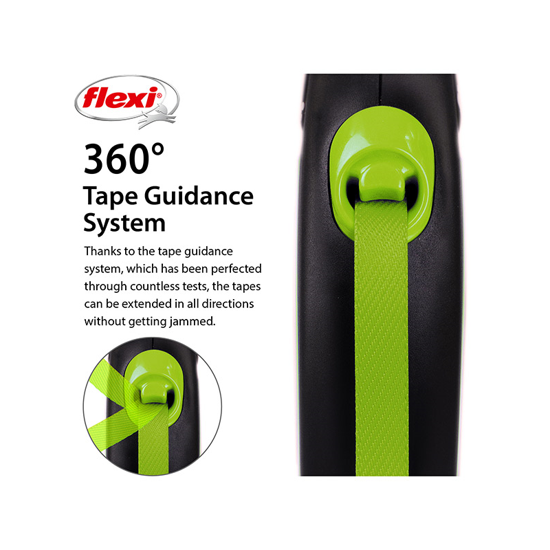 Flexi New Neon Tape juostinis, žalias pavadėlis šunims, S, 5 m