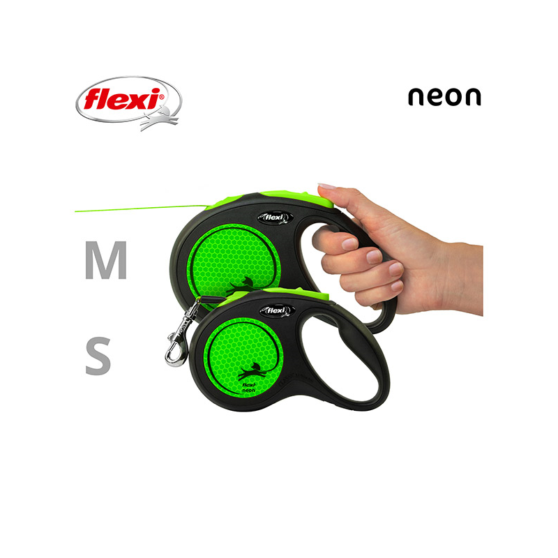 Flexi New Neon Tape juostinis, žalias pavadėlis šunims, S, 5 m