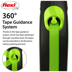 Flexi New Neon Tape juostinis, žalias pavadėlis šunims, M, 5 m