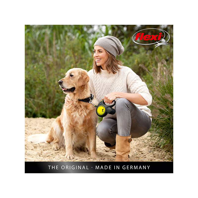 Flexi New Neon Tape juostinis, žalias pavadėlis šunims, M, 5 m