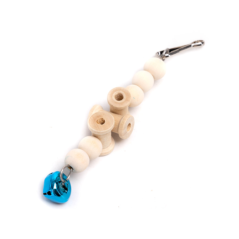 Nobleza medinis žaislas su karoliukais paukščiams, 2,6x2,6x15,5 cm