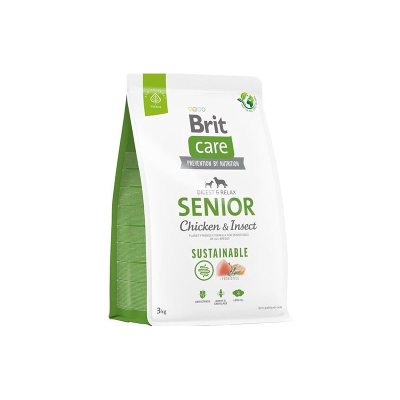 Brit Care Dog Digest & Relax Senior Insect & Chicken sausas pašarassenyviems šunims, 3 kg