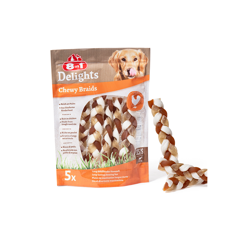 8in1 Delights Chewy Braids skanėstas mažų veislių šunims, 75 g