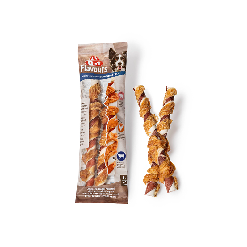 8in1 Flavours Mega Twisted Sticks trigubo skonio skanėstas šunims, 140 g