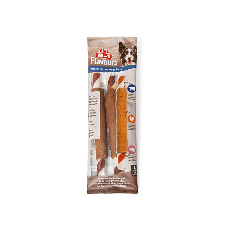 8in1 Flavours Mega Ribs trigubo skonio skanėstas šunims, 140 g