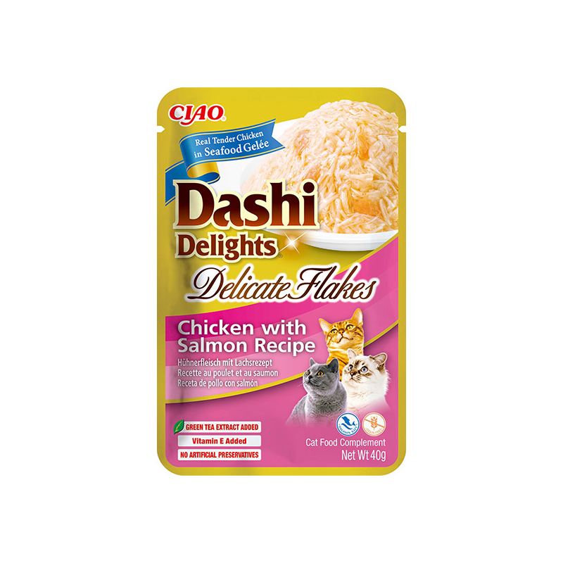 Ciao Dashi Delights vištienos dribsniai su lašiša katėms, 40 g