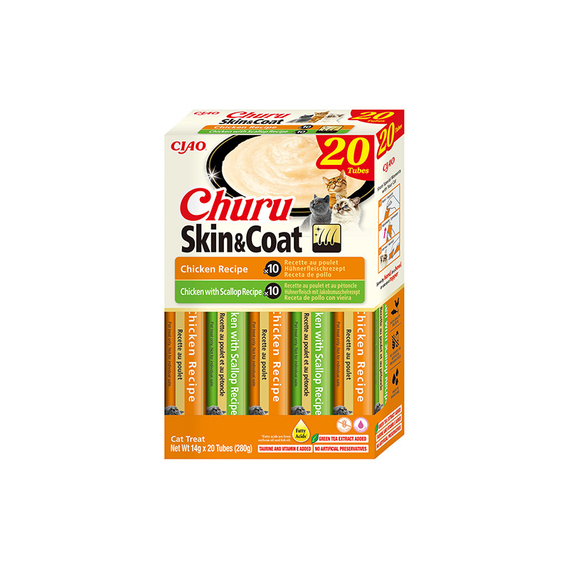 Churu Skin & Coat kreminis skanėstas su vištiena katėms, 20 vnt.