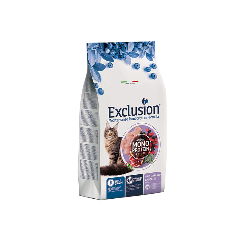 Exclusion Mediterraneo begrūdis maistas didelėms, sterilizuotoms katėms su vištiena, 1,5 kg