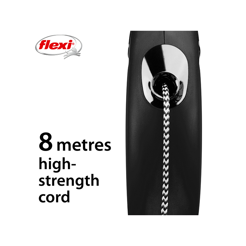 Flexi New Classic virvinis, juodas pavadėlis šunims, S, 8 m