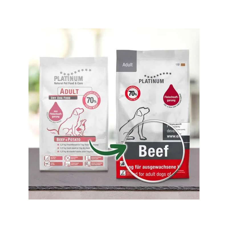 Platinum Adult sausas šunų maistas su jautiena, 1,5 kg